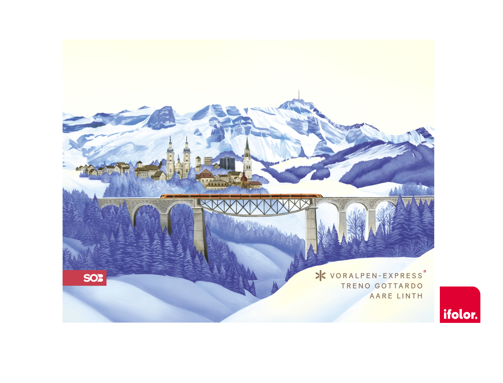 Fotoleinwand «St. Gallen Winter» mit SOB-Logo 80 x 60 cm