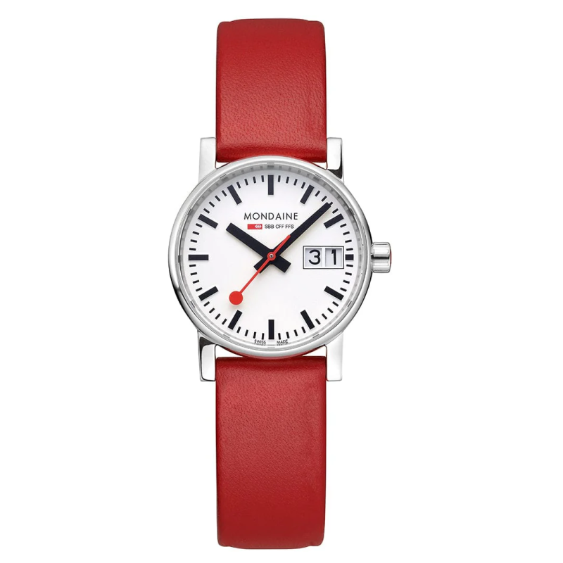 Armbanduhr Mondaine, Rot, mit Datum
