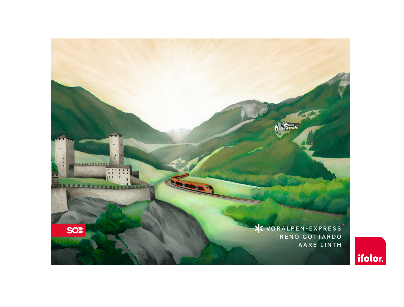 Fotoleinwand «Bellinzona» mit SOB-Logo 100 x 75 cm